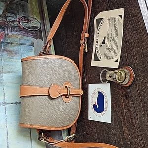 Vintage Dooney & Bourke Taupe all weather leather Equestrian Crossbody Bag